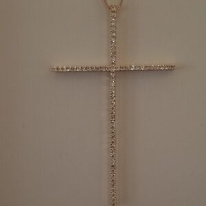 AAA Zircon & Copper Cross Necklace.   White & Gold